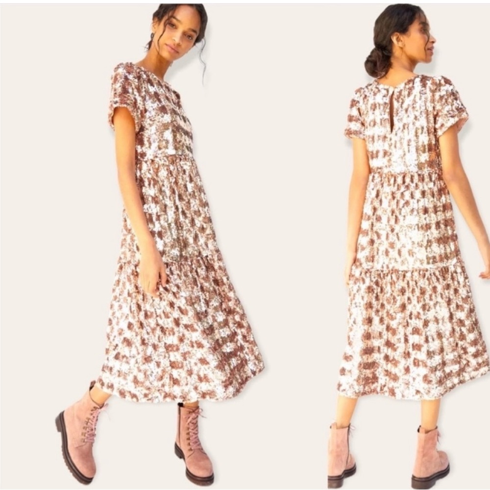 Maeve sequin babydoll midi dress